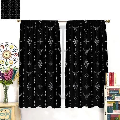 Miniatura 3 de Cortinas aztecas tribales, cortinas nativas, boho, cráneo, patrón tribal nativo, oscurecimiento de habitación, bolsillo para barra, tratamiento