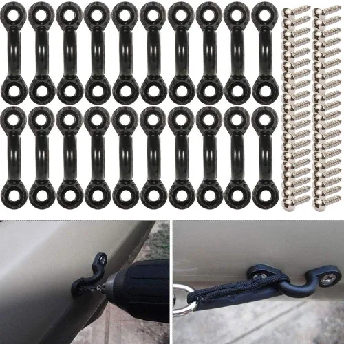Miniatura 4 de Kit de almohadillas para kayak, 10 trabillas elásticas de nailon para cubierta con 20 tornillos para lancha, kit de aparejo de cubierta de kayak