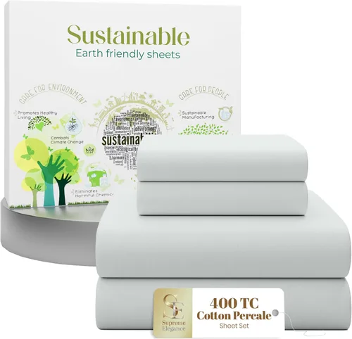 Miniatura 12 de Purity Home - Juego de sábanas 100% algodón de 400 hilos, percal refrescante, con bolsillo profundo elástico, ropa de cama de 3 piezas, lujo