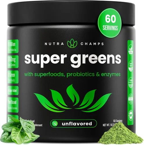 Miniatura 9 de NutraChamps Super Greens Powder Premium Superfood Más de 20 alimentos integrales vegetales verdes orgánicos Hierba de trigo, espirulina