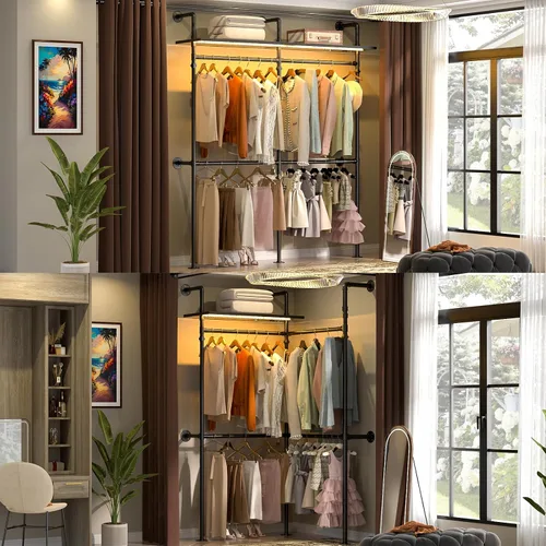 Miniatura 4 de Aheaplus Perchero Industrial de Tubería, Perchero Reversible de 79.7'' para Colgar Ropa, Percheros Resistentes para Prendas de Vestir Closet Armario