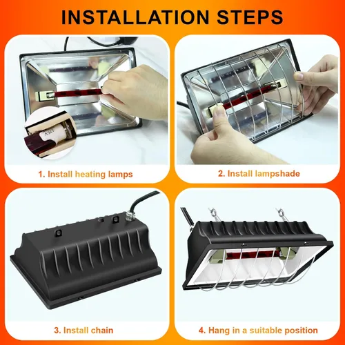 Miniatura 6 de Lámpara de calefacción de gallinero de 250 W, temperatura de calefacción ajustable y altura para colgar, con pantalla de aleación de aluminio