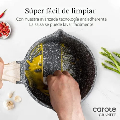 Miniatura 4 de CAROTE - Juego de ollas y sartenes antiadherentes, juego de cacerolas con tapa de 1.5Qt y 3.0Qt, juego de ollas de cocina antiadherentes con asa