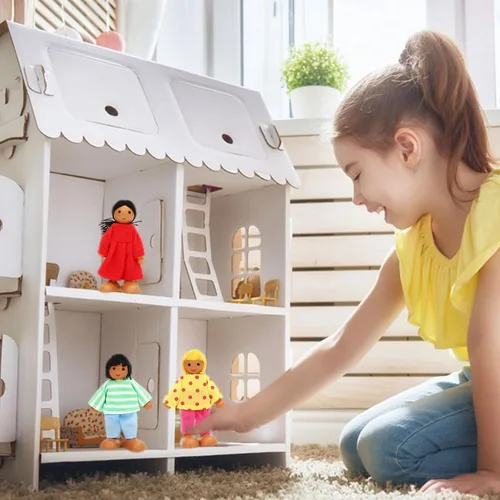 Miniatura 5 de ONEST Juego de 11 piezas de casa de muñecas de madera con mini figuras de familia, muñecas de madera, accesorios de juego de simulación para casa