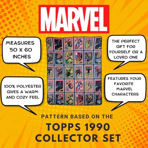 Miniatura 5 de Marvel Legends - Manta de forro polar de Comic‑Cards – Poliéster ligero ultra suave, Spider‑Man ⋅ Capitán América ⋅ Wolverine & Villains Grid, manta