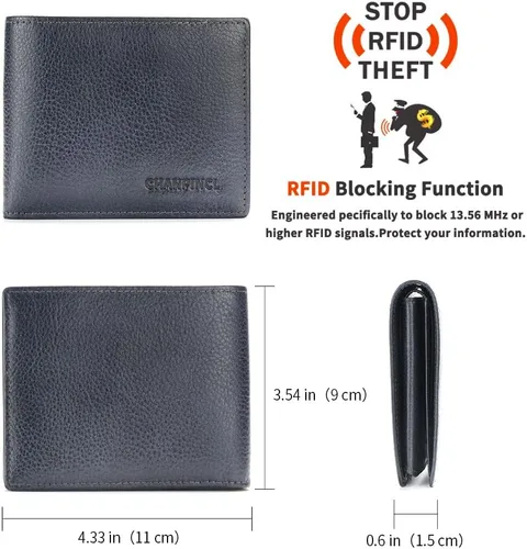Miniatura 40 de Billetera de piel triple con bloqueo RFID para hombre con 2 ventanas de identificación, 2 compartimentos para efectivo, 6-8 ranuras para tarjetas