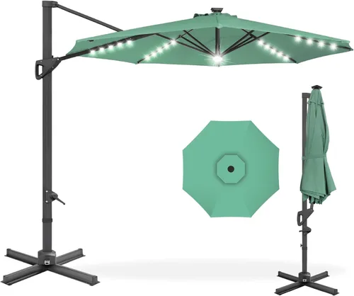 Miniatura 17 de Best Choice Products Sombrilla Solar LED Voladiza de 10 pies para Patio, Rotación de 360 Grados, Sombrilla Colgante Descentrada de Mercado para Gris
