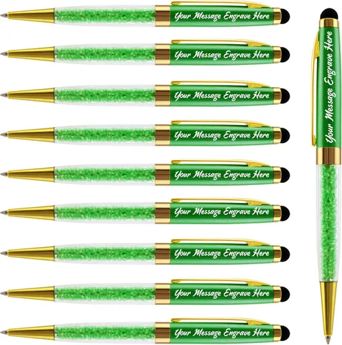 Miniatura 13 de Ancolo Bolígrafos personalizados, punta de lápiz capacitivo, cristal azul, bolígrafos personales personalizados, juego de escritura escolar, Azul