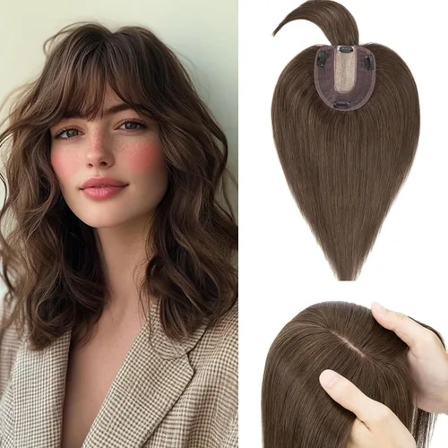 Miniatura 15 de Rich Choices Pelucas con topper de cabello para mujeres, cabello humano real 100% Remy, sin flequillo, para mujeres con adelgazamiento en la parte