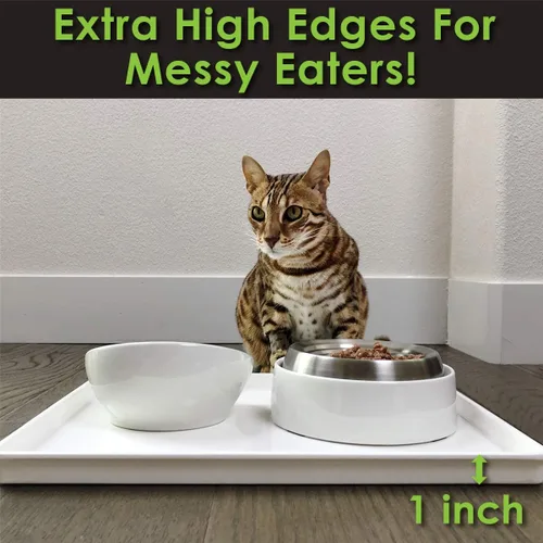 Miniatura 4 de CatGuru Tapete de comida para gatos, tapete de alimentación de mascotas pequeñas y grandes, bandeja impermeable para alimentos y agua, mantel