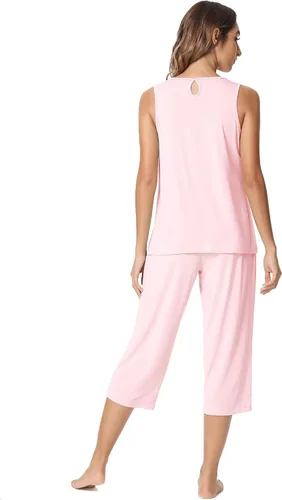 Miniatura 3 de NACHILA Conjunto de pijama de bambú para mujer, sin mangas, suave, pantalones capri, tallas S-4XL