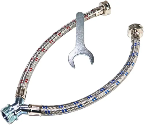 Miniatura 9 de Manguera de agua para lavadora y mezclador en Y, acero inoxidable a prueba de reventones, patas largas (1 pie), accesorios de latón de 3/4 pulgadas