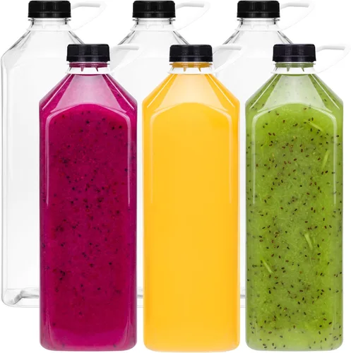 Miniatura 11 de Moretoes 6 botellas de 120 ml de plástico para jugo con tapas, botellas transparentes vacías reutilizables para shots de jengibre, recipientes