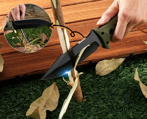 Miniatura 5 de Jasni Cuchillo de caza de supervivencia con funda, acero inoxidable, mango antideslizante completo, cuchillo táctico de hoja fija de 11 pulgadas