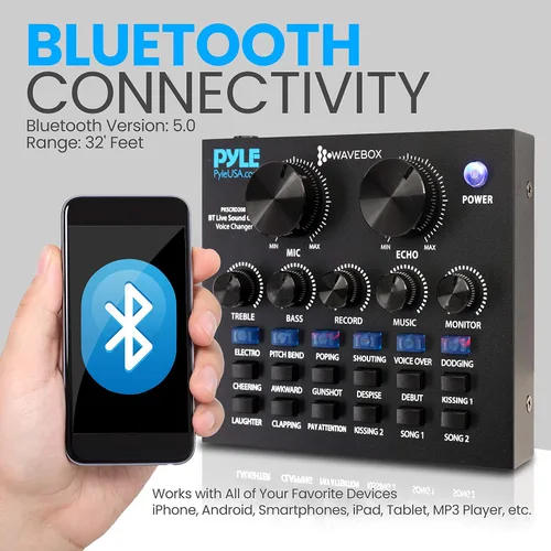 Miniatura 6 de Pyle Mini mezclador de podcast de audio Bluetooth - Transmisión en vivo para computadora de PC, iPhone, cambiador de voz, tarjeta de sonido V8