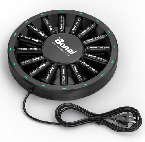 Miniatura 8 de BONAI Baterías AAA recargables con cargador, paquete de 16 pilas recargables AAA y cargador de batería de 16 bahías para AA AA