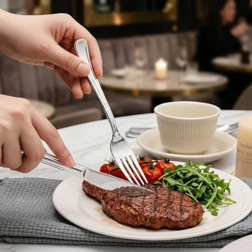 Miniatura 6 de N9R 120 Piezas Cubiertos de Plástico Plateado, Juego de Cubiertos de Plástico Plateado Cubiertos Desechables Vajilla - 60 Tenedores, 30 Cucharas, 30