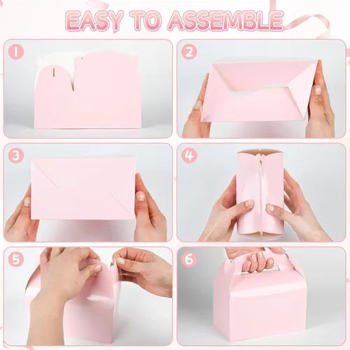 Miniatura 8 de DjinnGlory Paquete de 36 cajas de regalo de fiesta rosas con asa para baby shower, cumpleaños, despedida de soltera, boda, para todas las ocasiones
