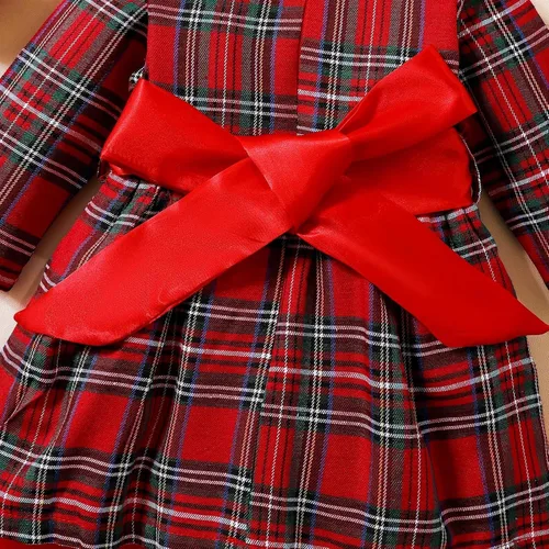 Miniatura 6 de Vestido de moda tutú para niños y niñas, traje de Navidad rojo a cuadros vestido de manga larga