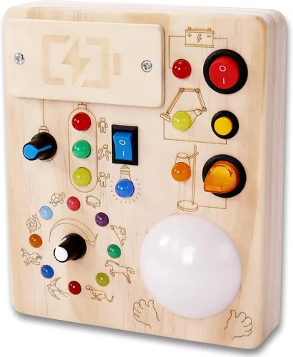 Tablero de actividades con luz de aplauso para bebé, juguete sensorial de madera para niños pequeños de 1 a 3 años (nota de batería incluida)