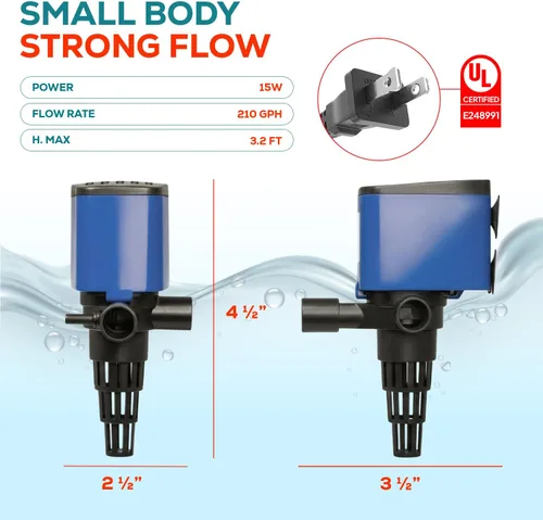 Miniatura 2 de Aqua Dream Bomba de acuario y filtro de tanque de peces, bomba de agua sumergible 3 en 1, oxigenación de circulación silenciosa, 15 W, 800 L/H