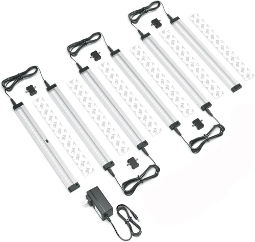 6 paneles de iluminación LED para debajo del gabinete EShine con sensor infrarrojo. Activación con movimiento de mano; brillante, fuerte y estable;