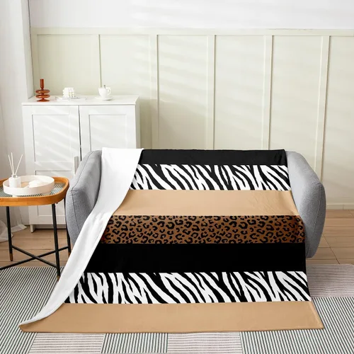 Miniatura 14 de Leopard Print Throw Blanket,40x50,African Wild Animal Skin Print Fleece Blanket for Teens Adults,Zebra Geometric Stripes Wildlife Tribal