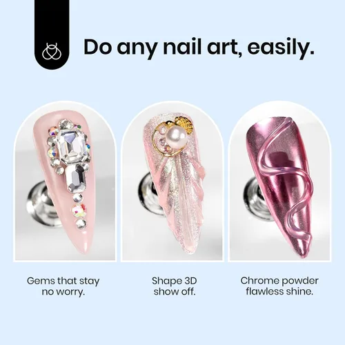 Miniatura 3 de Beetles - Esmalte de uñas en gel 3D, 3 en 1, esmalte de uñas transparente sin limpiar, pegamento para arte de uñas con diamantes de imitación