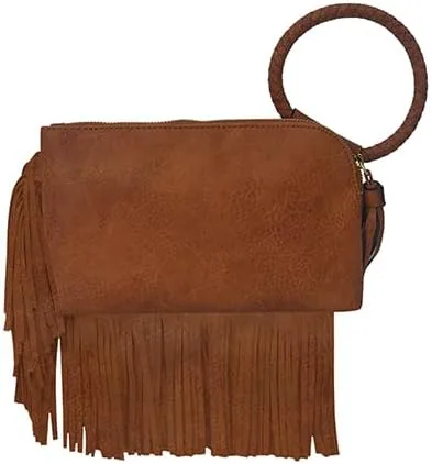 Miniatura 3 de NGIL Mini bolso de pulsera para mujer, mini bolso de cuero sintético con borla de flecos, cartera de pulsera para mujer
