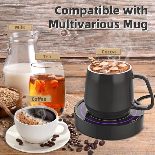 Miniatura 6 de Calentador de café con juego de tazas, calentador eléctrico de tazas para escritorio, oficina, uso doméstico, calentador de velas con interruptor