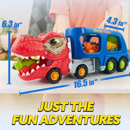 Miniatura 6 de JOYIN Juguetes de Camión de Dinosaurios para Niños, Juguetes para Niños de 3, 4 y 5 Años, Juguete de Camión Transportador de Dinosaurios con 6