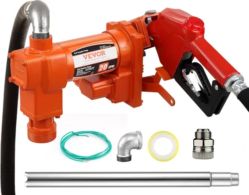 VEVOR Bomba de transferencia de combustible, 12 V CC 20 GPM 1/4 HP, bomba extractora de gasolina con boquilla automática, manguera de descarga y