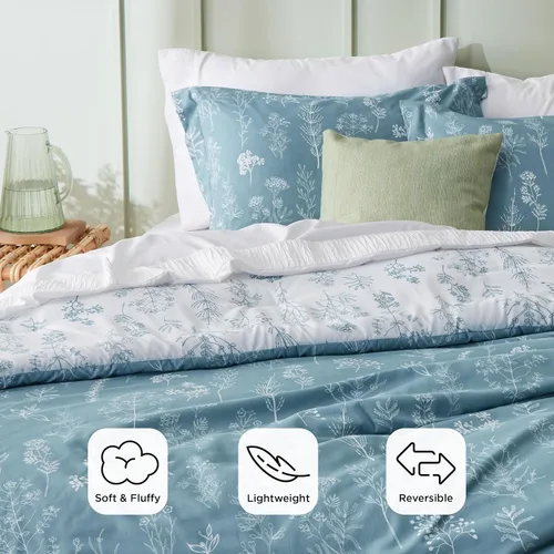 Miniatura 3 de Bedsure - Juego de edredón California King, juego de ropa de cama azul mineral, 3 piezas de ropa de cama floral bonita, 1 edredón reversible suave