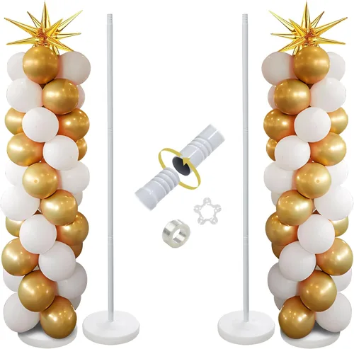 Miniatura 9 de Soporte para globos, juego de 2, 56 pulgadas de altura ajustable, empalme de poste de metal, kit de soporte de arco de columna de globos con base