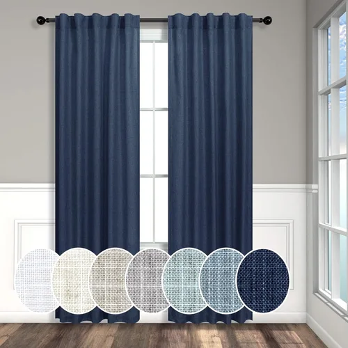Miniatura 28 de Cortinas de lino azul de 84 pulgadas de largo para sala de estar; juego de 2 paneles con lengüeta trasera; cortinas con dobladillo para barra; Azul