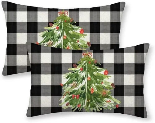 Miniatura 14 de AEIOAE Juego de 2 fundas de almohada de Navidad de 12 x 20 pulgadas, color rojo ciervo, alce y ciervo, fundas decorativas de lino de Navidad