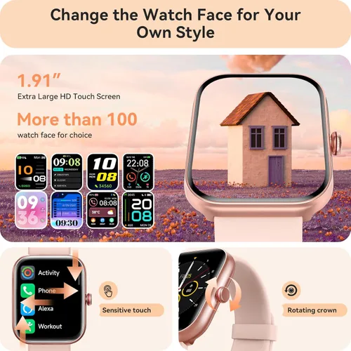 Miniatura 5 de Reloj inteligente para mujer, reloj inteligente para iPhone y Android Bluetooth (respuesta/llamada) Alexa integrado, rastreador de fitness HD