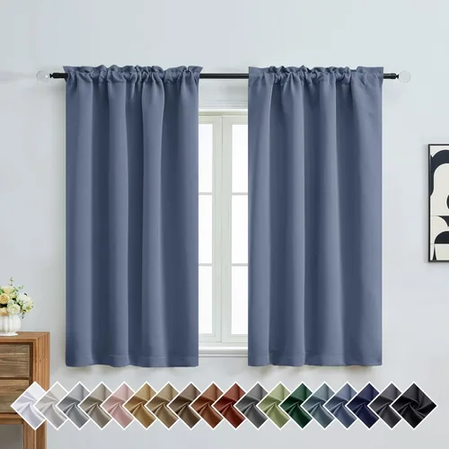 Miniatura 254 de OVZME Cortinas opacas turquesa para tratamiento de ventanas pequeñas, cortinas cortas con bloqueo de luz para ventana de cocina sobre el fregadero