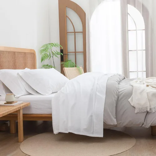 Miniatura 18 de BESTOUCH Juego de sábanas 100% algodón lavado, tacto súper suave, cómodo, elegante, ligero, juego de ropa de cama de 4 piezas, lino sólido, gris