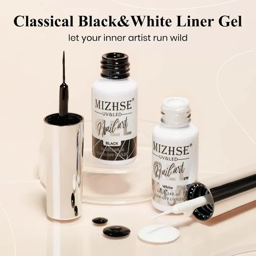 Miniatura 7 de MIZHSE Gel Liner Nail Art Polish Pintura en gel en blanco y negro para uñas, diseño de líneas de remolino, pintura de puntos, kit de manicura
