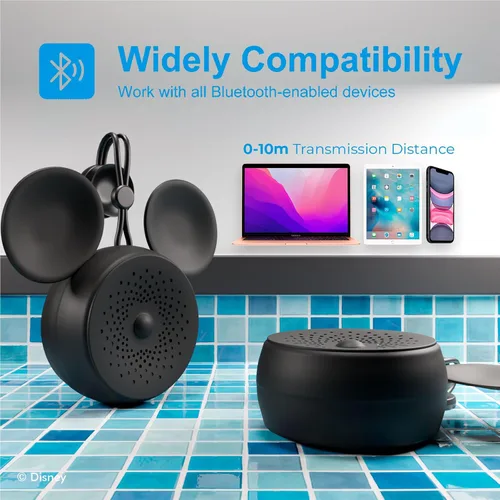 Miniatura 6 de Disney Mickey Mouse Ears - Altavoz de ducha Bluetooth con ventosa - Altavoz resistente al agua con clasificación IPX4 de Disney para ducha, baños