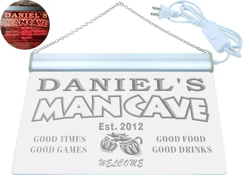 Miniatura 2 de ADVPRO - Cartel de neón para nombre y fecha personalizados, bar para hombres «Daniel´s», st4-x0012-tm Rojo