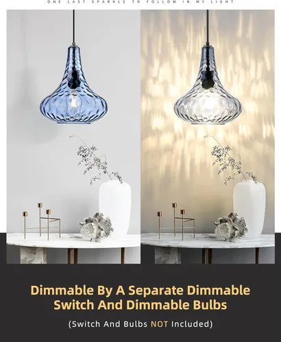 Miniatura 5 de AUTELO Luces Colgantes Azules para Isla de Cocina, Luces Colgantes de Vidrio Martelado de 25.4 cm, Modernas Luminarias Colgantes con Acabado