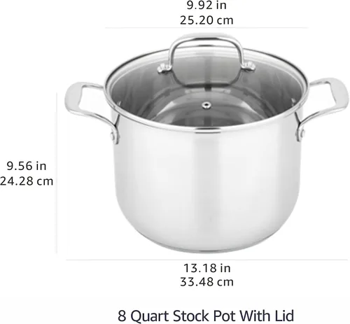 Miniatura 4 de Amazon Basics Olla de acero inoxidable con tapa, 8 cuartos de galón, calefacción uniforme, fácil de limpiar, color plateado