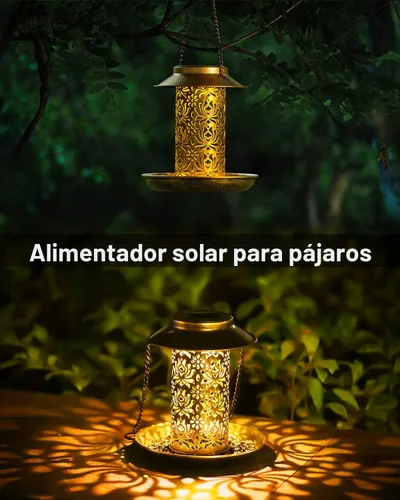 Miniatura 2 de SWEETFULL Comedero Solar para Pájaros para Exteriores Colgante, Comedero de Metal para Pájaros Silvestres para Cardenales, Farol Solar de Jardín
