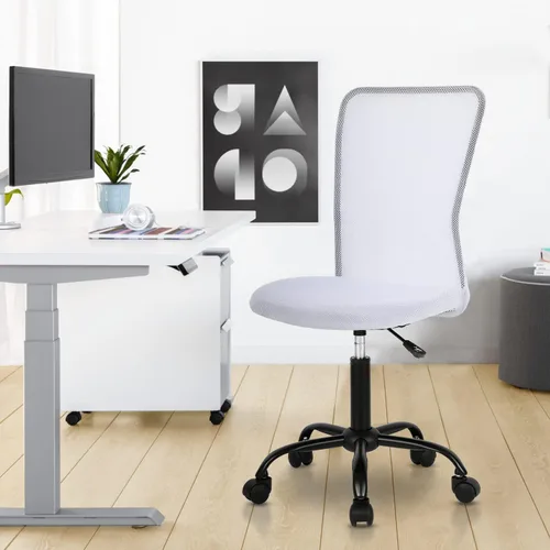 Miniatura 7 de Silla de oficina enrollable sin brazos de malla pequeña, silla de computadora ergonómica, sillas de oficina giratorias sin brazos con soporte Blanco