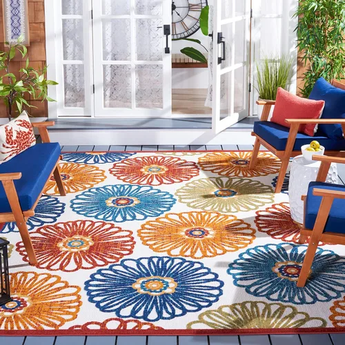 Miniatura 8 de SAFAVIEH Alfombra lavable para exteriores, redonda, 4 pies, color crema y rojo, no desprende pelusa y fácil de limpiar, ideal para patio, patio