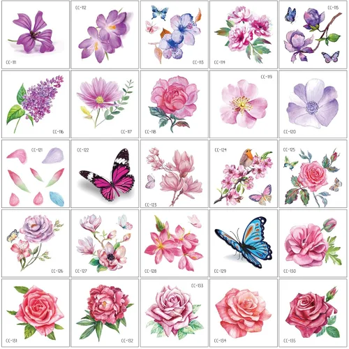 Miniatura 3 de Konsait 50 hojas de tatuajes temporales de flores para mujeres, adolescentes y niñas, pequeño tatuaje temporal para adultos, impermeable, arte