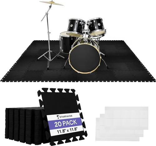 Starfavor Alfombrillas entrelazadas que absorben el sonido, 20 unidades, 11.8 x 11.8 pulgadas, almohadilla acústica antideslizante, antivibración,