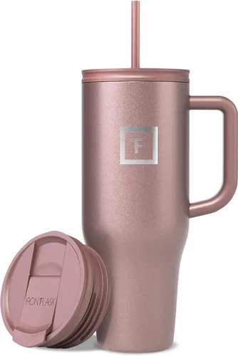 Miniatura 50 de IRON °FLASK Co-Pilot - Vaso aislante de 40 onzas con pajita y tapas abatibles - Botella con portavasos para bebidas frías o calientes - A prueba
